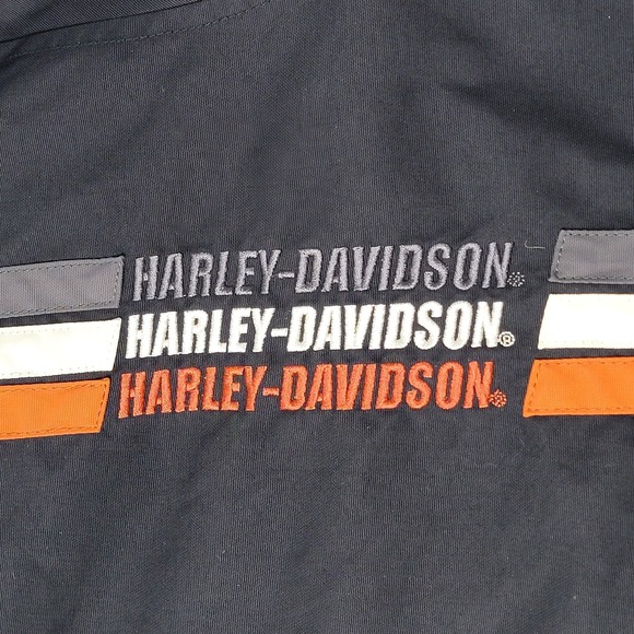 Harley-Davidson Mens Nylon Racing Jacket Black 2XL Striped Biker Eagle Logo - Picture 10 of 14